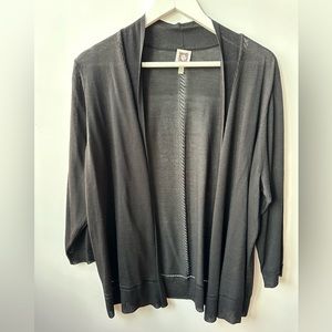 ANNE KLEIN - Black, Lightweight Open Front Cardigan - 3/4 Sleeves - Plus Size 2X